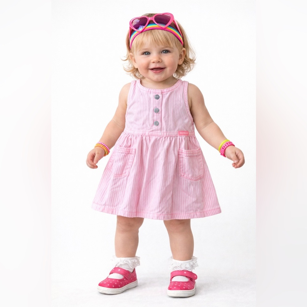 Vintage Oshkosh b’gosh pink pinstriped dress size 12 months